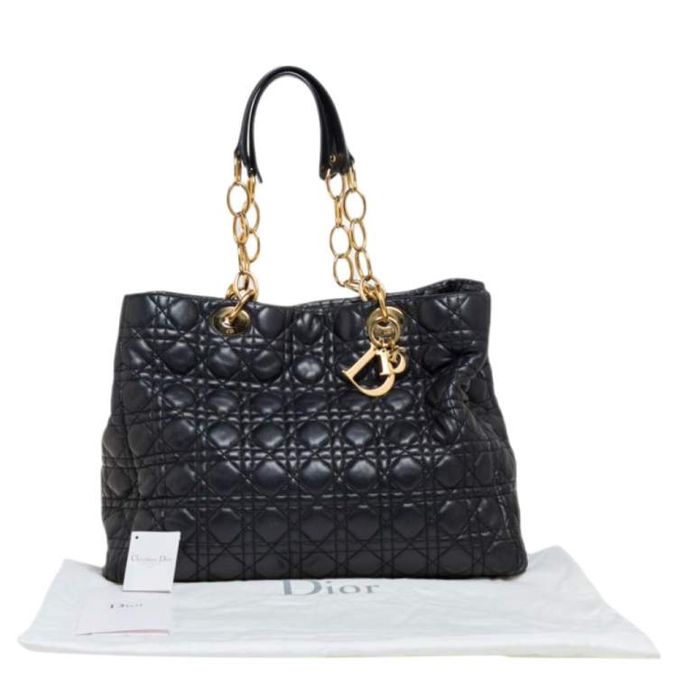 Pre Owned Dior Black Cannage Leather Soft Lady Dior Shopper Tote