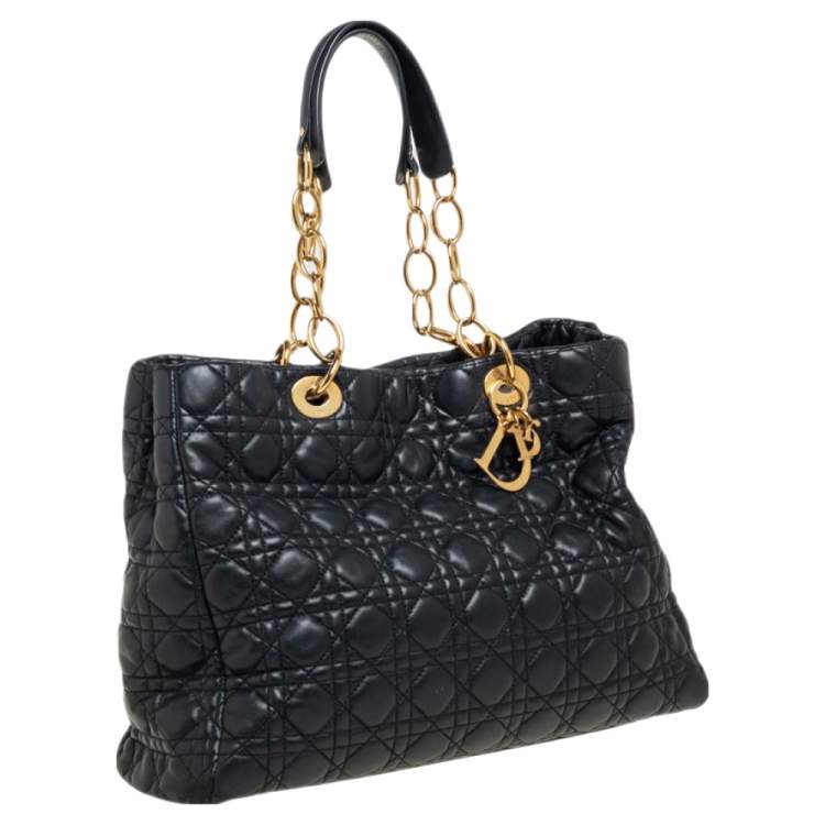 Pre Owned Dior Black Cannage Leather Soft Lady Dior Shopper Tote