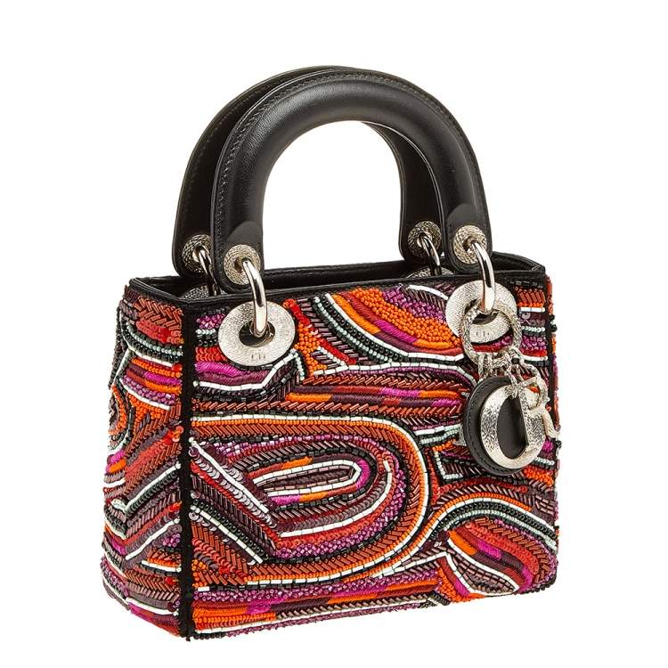 Pre Owned Dior Multicolor Leather Embroidered Lady Dior Tote