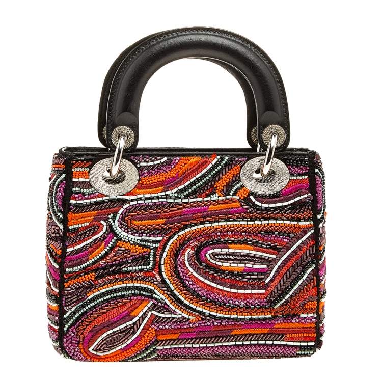 Pre Owned Dior Multicolor Leather Embroidered Lady Dior Tote