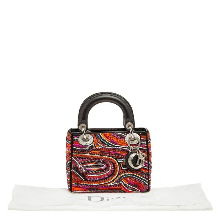 Pre Owned Dior Multicolor Leather Embroidered Lady Dior Tote