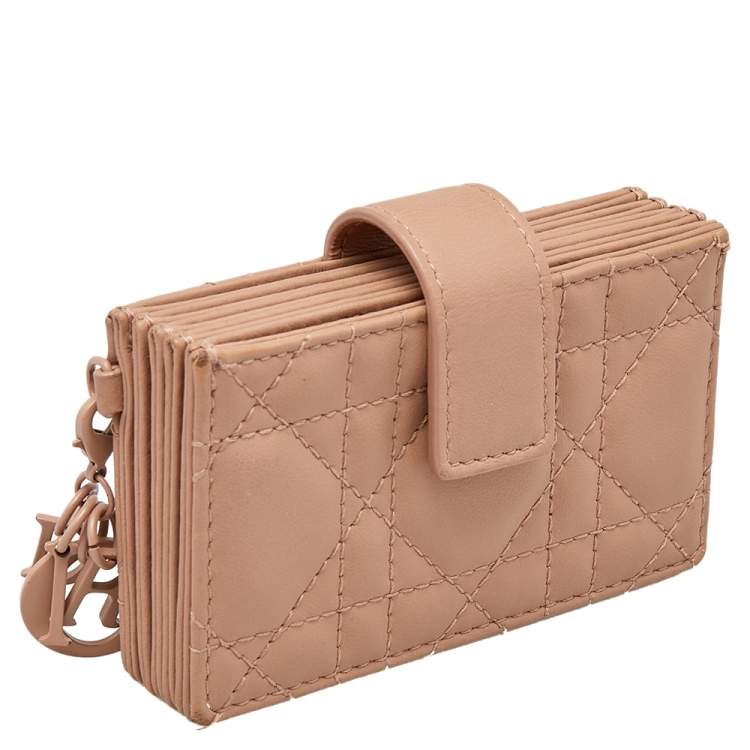 Pre Owned Dior Beige Ultramatte Cannage Leather Lady Dior 5 Gusset Card Holder