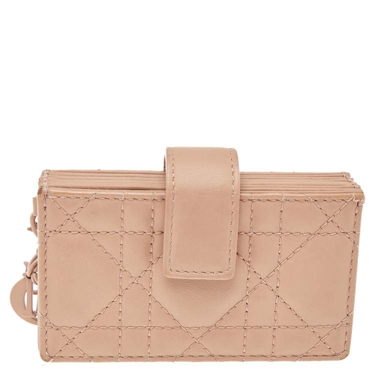 Pre Owned Dior Beige Ultramatte Cannage Leather Lady Dior 5 Gusset Card Holder