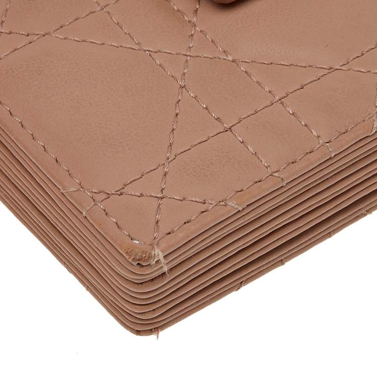 Pre Owned Dior Beige Ultramatte Cannage Leather Lady Dior 5 Gusset Card Holder
