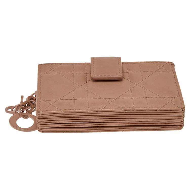 Pre Owned Dior Beige Ultramatte Cannage Leather Lady Dior 5 Gusset Card Holder