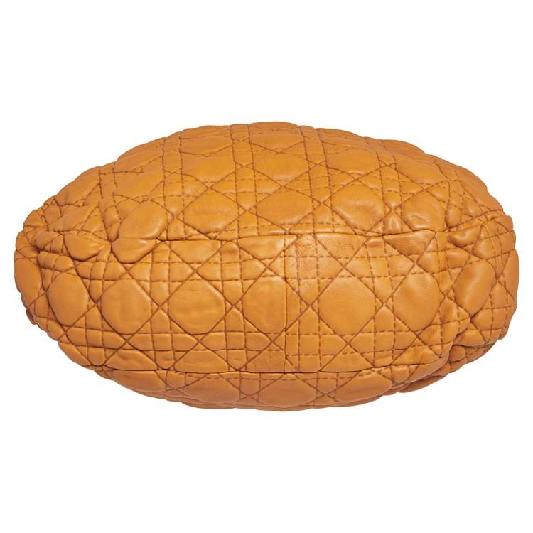 Pre Owned Dior Orange Quilted Cannage Soft Leather Large Hobo