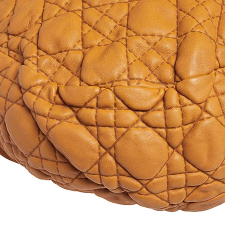 Pre Owned Dior Orange Quilted Cannage Soft Leather Large Hobo