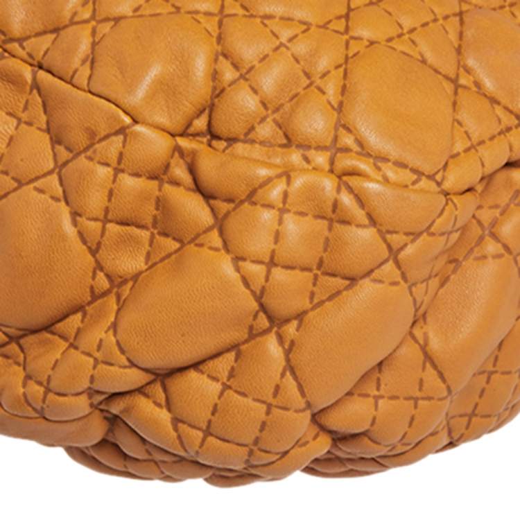 Pre Owned Dior Orange Quilted Cannage Soft Leather Large Hobo