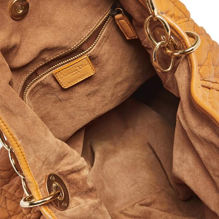 Pre Owned Dior Orange Quilted Cannage Soft Leather Large Hobo