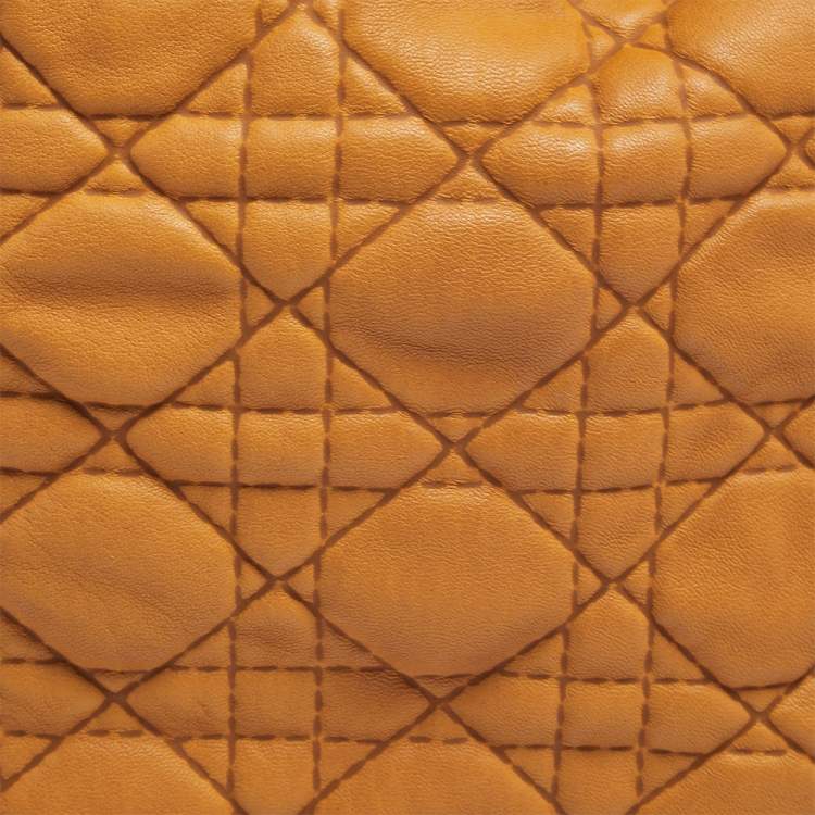 Pre Owned Dior Orange Quilted Cannage Soft Leather Large Hobo