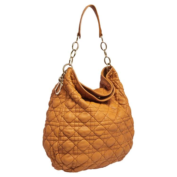 Pre Owned Dior Orange Quilted Cannage Soft Leather Large Hobo