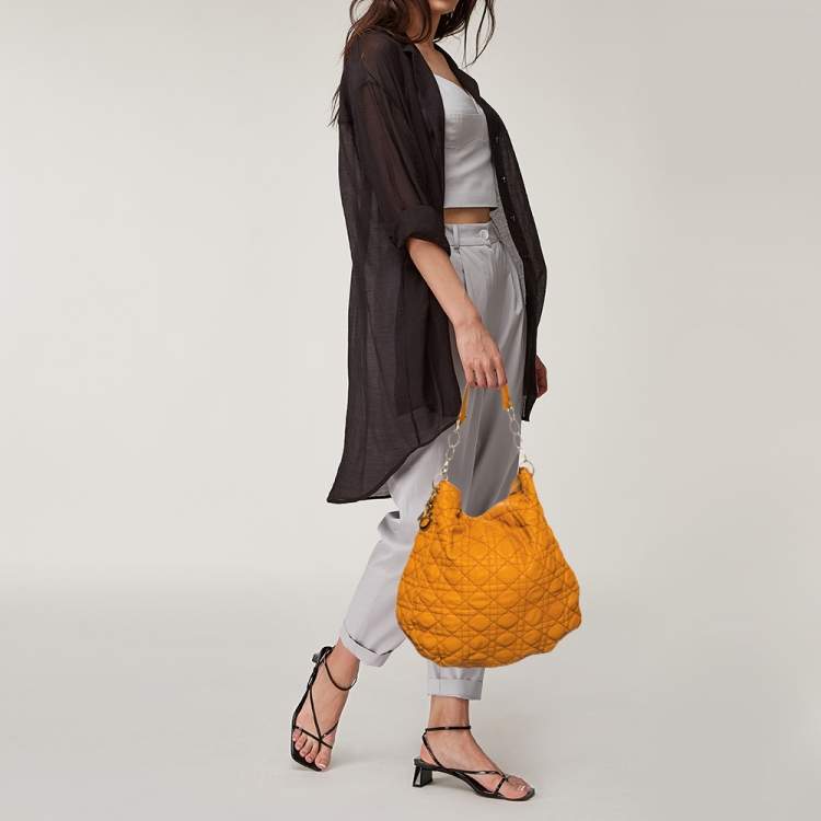 Pre Owned Dior Orange Quilted Cannage Soft Leather Large Hobo