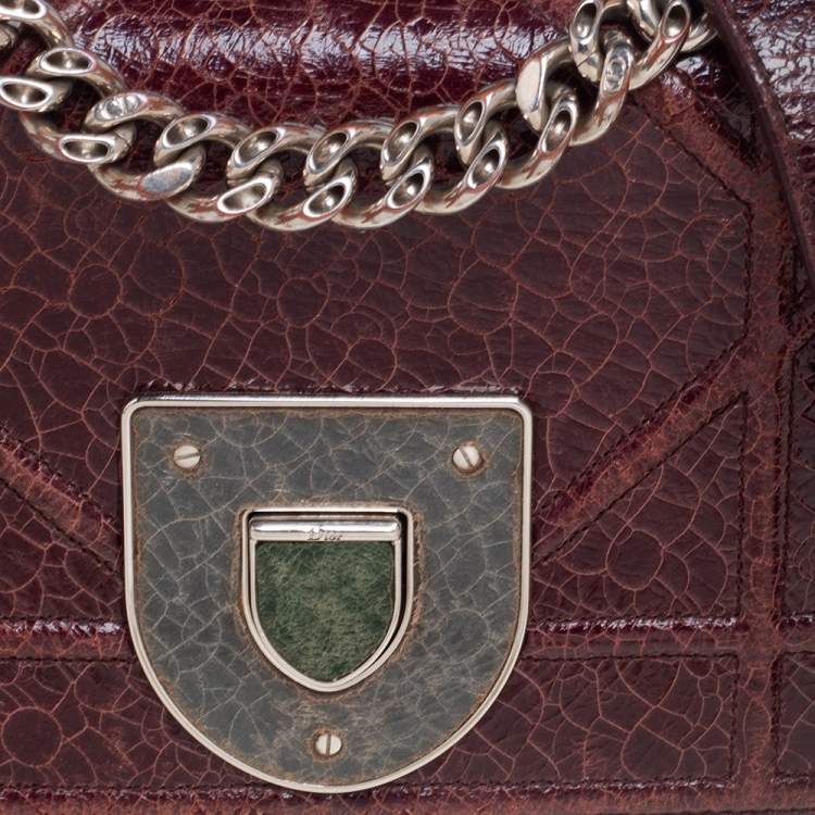 Pre Owned Dior Burgundy Ceramic Effect Leather Diorama Club Shoulder Bag