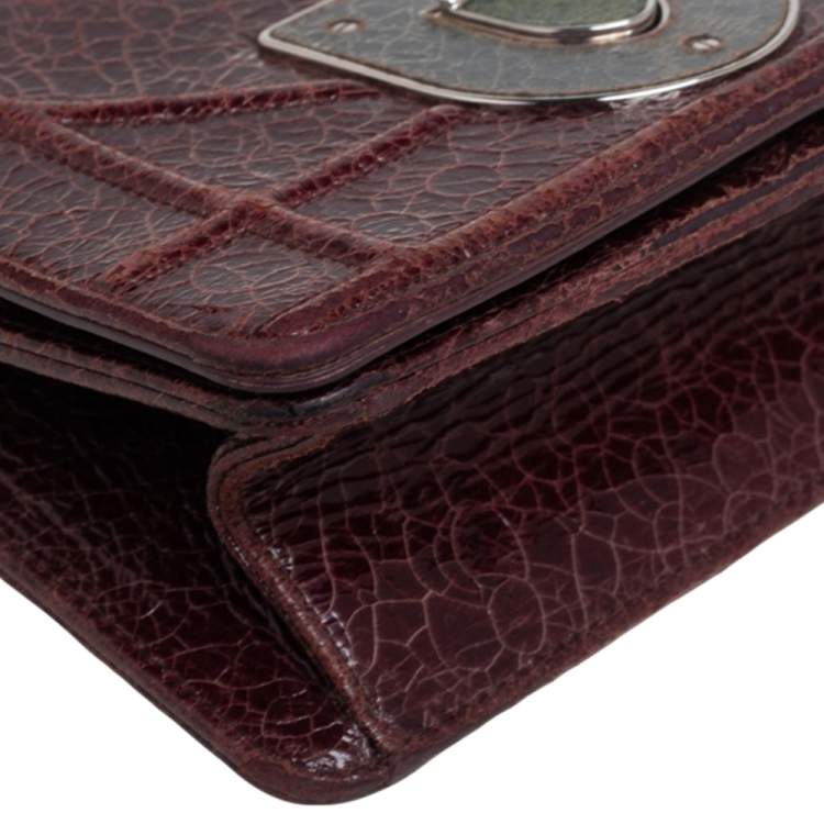 Pre Owned Dior Burgundy Ceramic Effect Leather Diorama Club Shoulder Bag