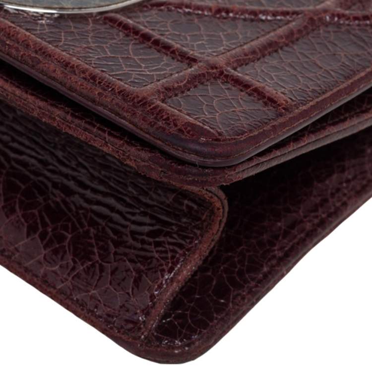 Pre Owned Dior Burgundy Ceramic Effect Leather Diorama Club Shoulder Bag