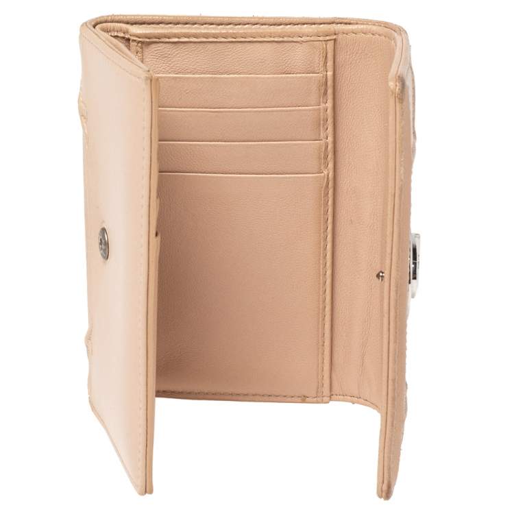 Pre Owned Dior Beige Leather Diorama Trifold Wallet