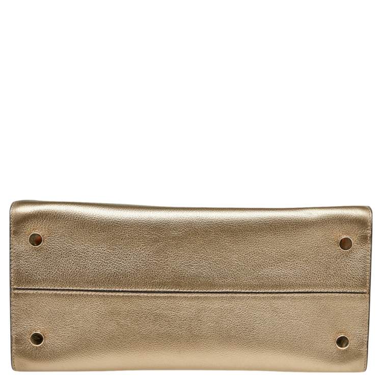 Pre Owned Dior Metallic Gold Leather Medium Diorever Bag