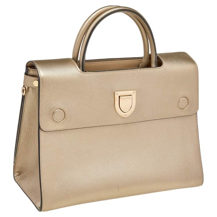 Pre Owned Dior Metallic Gold Leather Medium Diorever Bag