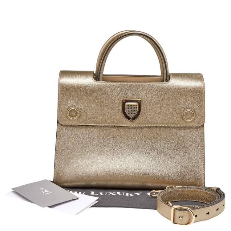 Pre Owned Dior Metallic Gold Leather Medium Diorever Bag