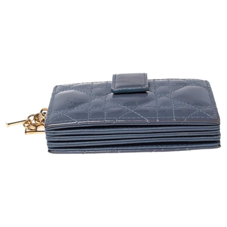 Pre Owned Dior Ash Grey Cannage Patent Leather Lady Dior 5 Gusset Card Holder