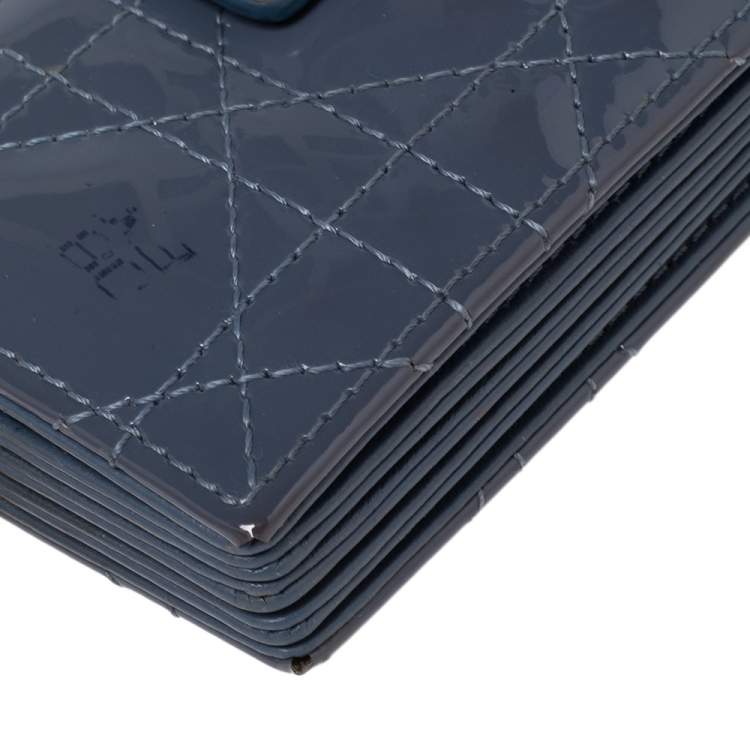 Pre Owned Dior Ash Grey Cannage Patent Leather Lady Dior 5 Gusset Card Holder