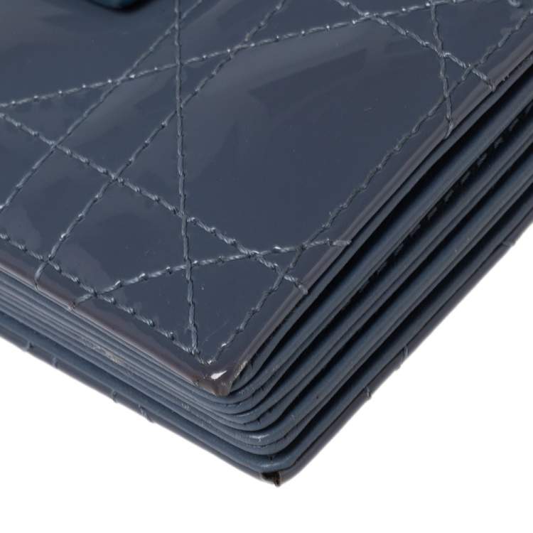 Pre Owned Dior Ash Grey Cannage Patent Leather Lady Dior 5 Gusset Card Holder