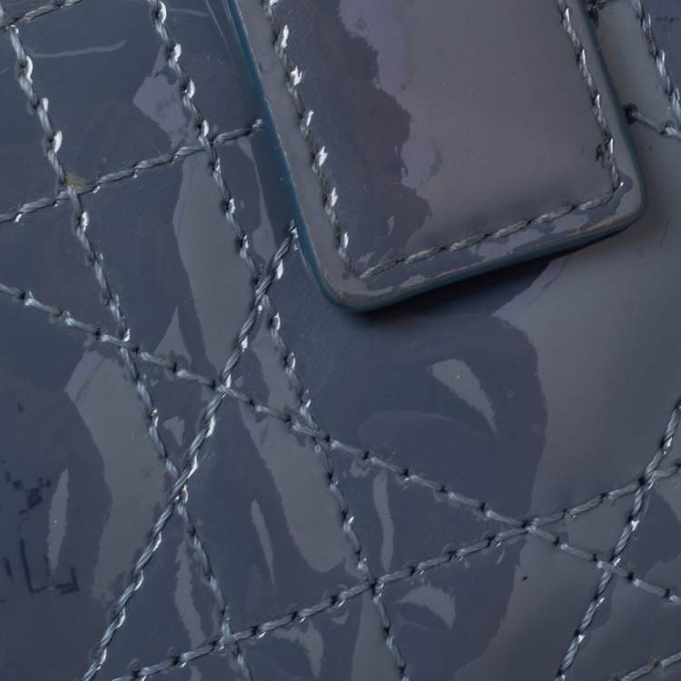 Pre Owned Dior Ash Grey Cannage Patent Leather Lady Dior 5 Gusset Card Holder