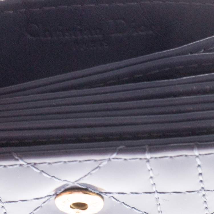 Pre Owned Dior Ash Grey Cannage Patent Leather Lady Dior 5 Gusset Card Holder