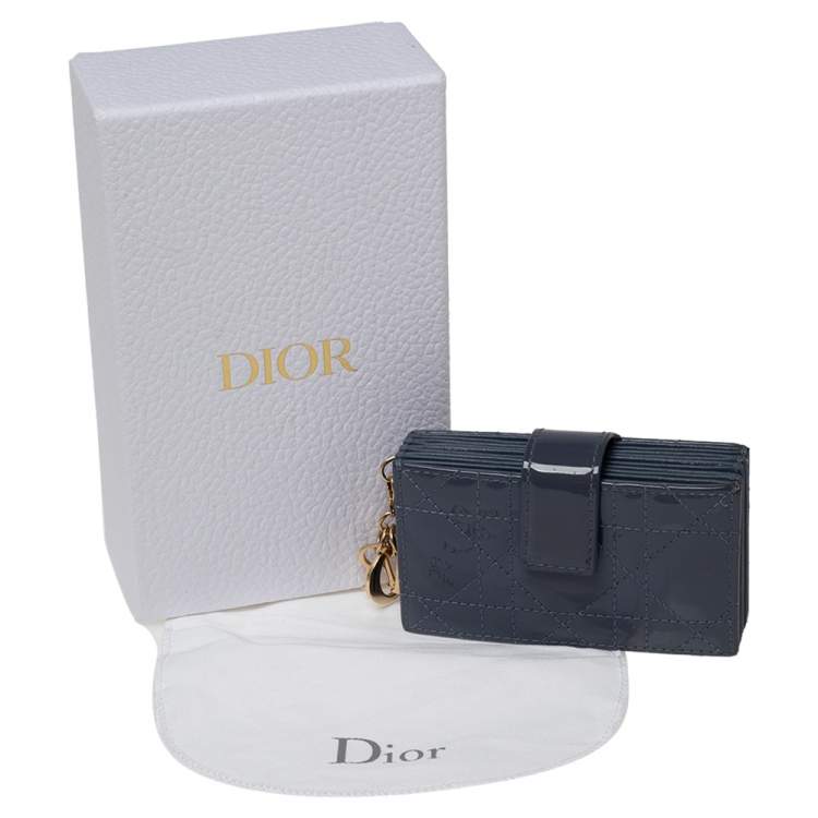 Pre Owned Dior Ash Grey Cannage Patent Leather Lady Dior 5 Gusset Card Holder