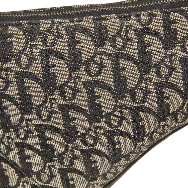 Pre Owned Dior Black/Beige Oblique Jacquard Saddle Pouch