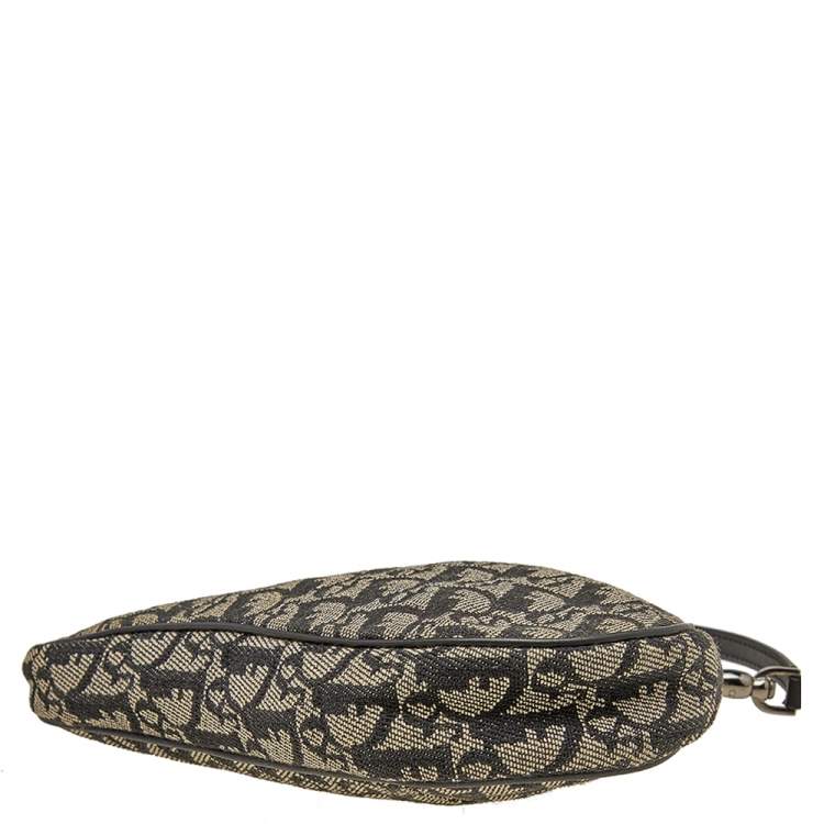 Pre Owned Dior Black/Beige Oblique Jacquard Saddle Pouch