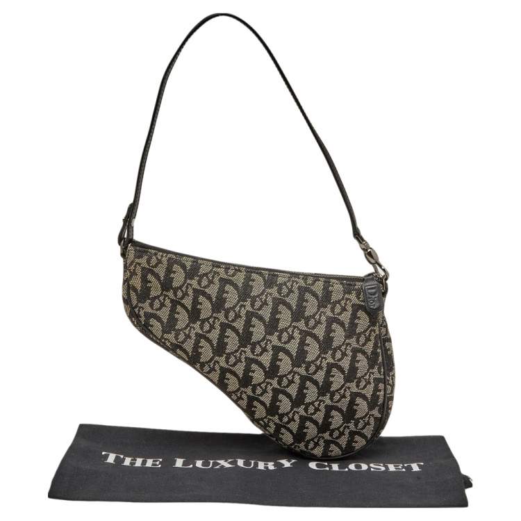 Pre Owned Dior Black/Beige Oblique Jacquard Saddle Pouch
