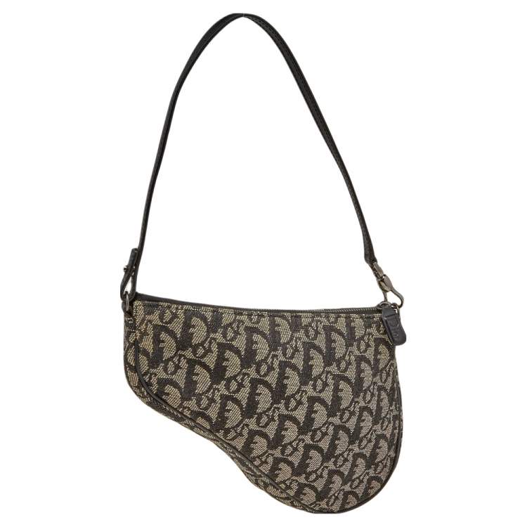 Pre Owned Dior Black/Beige Oblique Jacquard Saddle Pouch