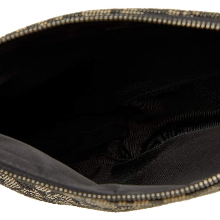 Pre Owned Dior Black/Beige Oblique Jacquard Saddle Pouch
