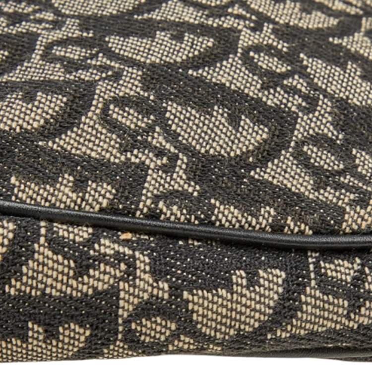 Pre Owned Dior Black/Beige Oblique Jacquard Saddle Pouch