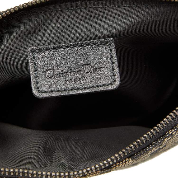 Pre Owned Dior Black/Beige Oblique Jacquard Saddle Pouch