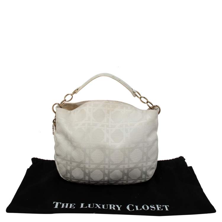 Pre Owned Dior White Cannage Canvas Medium Lady Dior Hobo