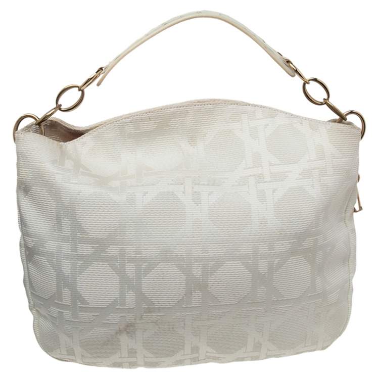 Pre Owned Dior White Cannage Canvas Medium Lady Dior Hobo