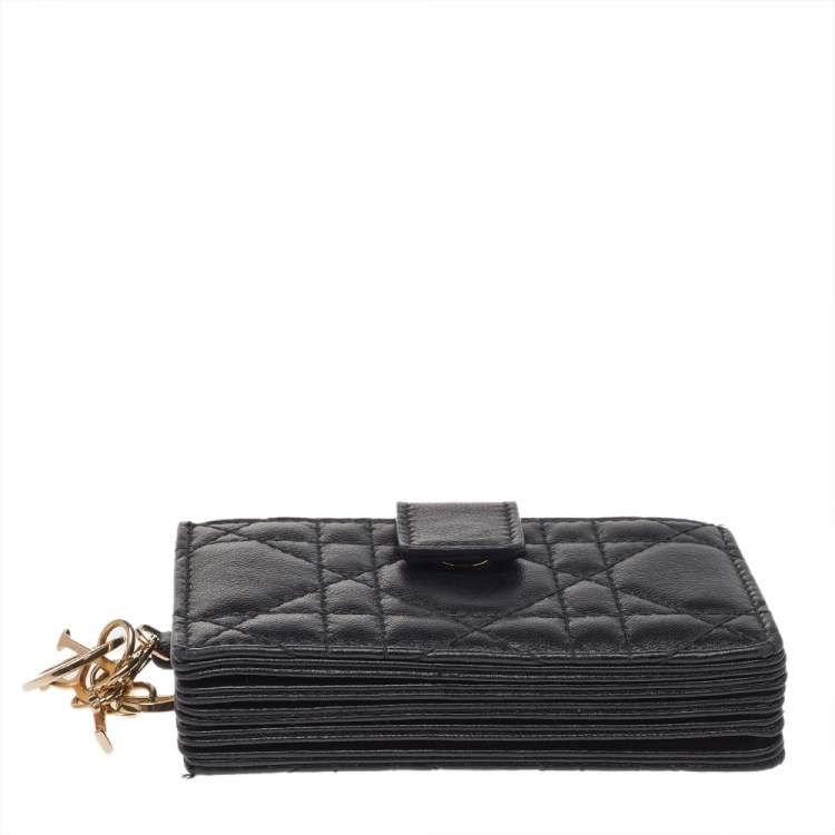 Pre Owned Dior Black Cannage Leather Lady Dior 5 Gusset Card Holder