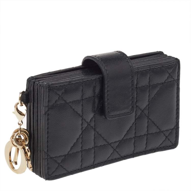Pre Owned Dior Black Cannage Leather Lady Dior 5 Gusset Card Holder