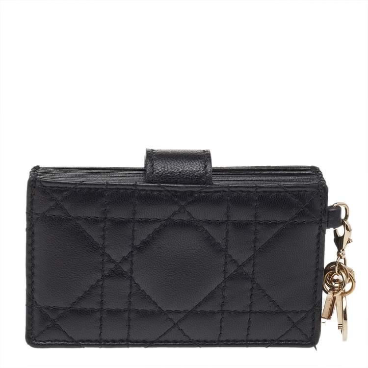 Pre Owned Dior Black Cannage Leather Lady Dior 5 Gusset Card Holder