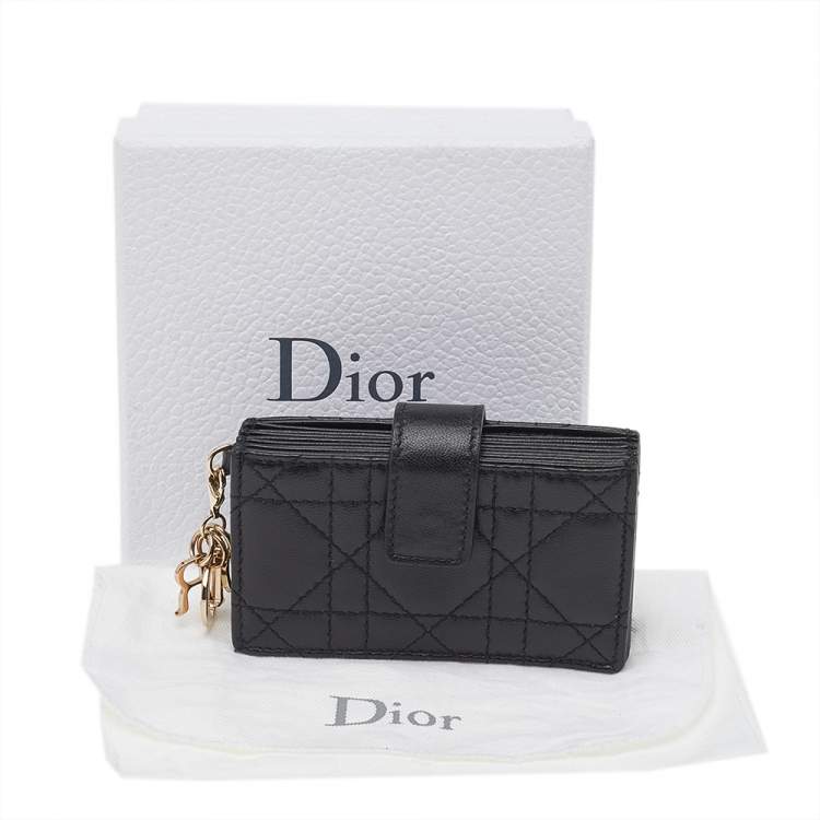 Pre Owned Dior Black Cannage Leather Lady Dior 5 Gusset Card Holder