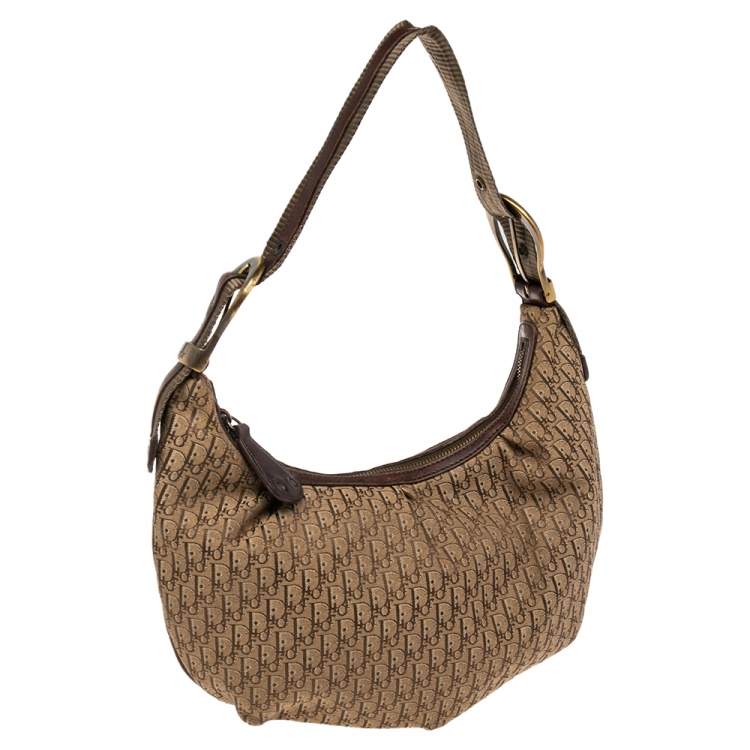 Pre Owned Dior Brown/Beige Oblique Canvas and Leather Ethnic Hobo