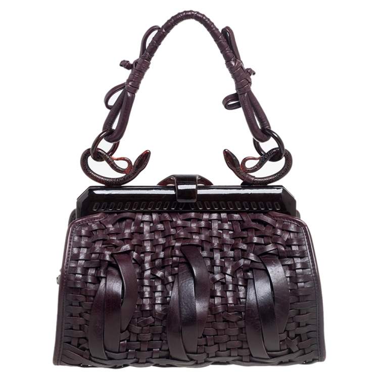 مملوكة مسبقًا Dior Dark Brown Woven Leather Limited Edition Samourai Armour Frame Bag