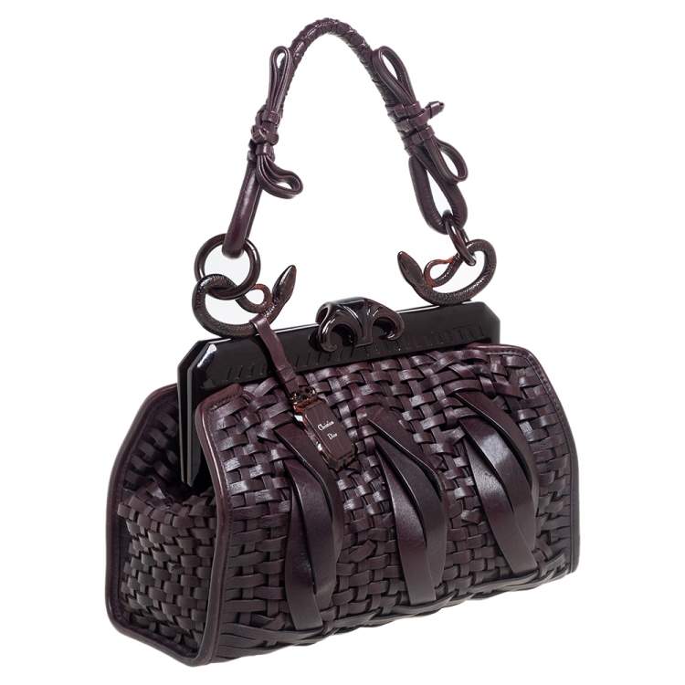 مملوكة مسبقًا Dior Dark Brown Woven Leather Limited Edition Samourai Armour Frame Bag