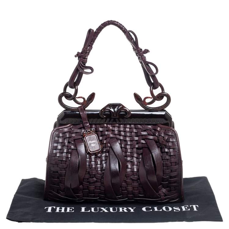 مملوكة مسبقًا Dior Dark Brown Woven Leather Limited Edition Samourai Armour Frame Bag