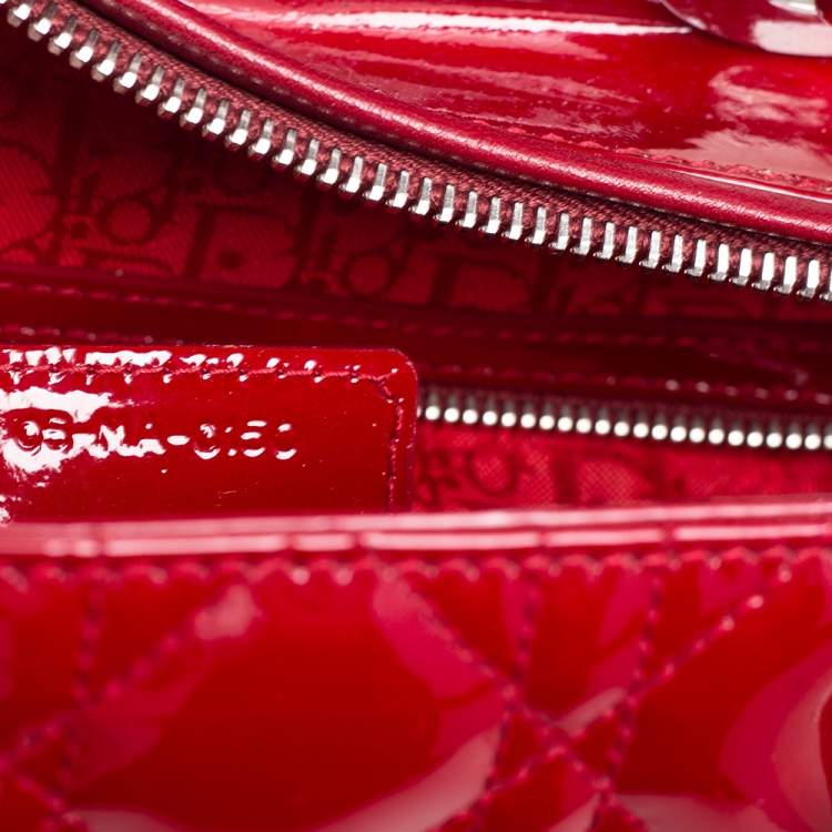 Pre Owned Dior Red Cannage Patent Leather Large Lady Dior Tote