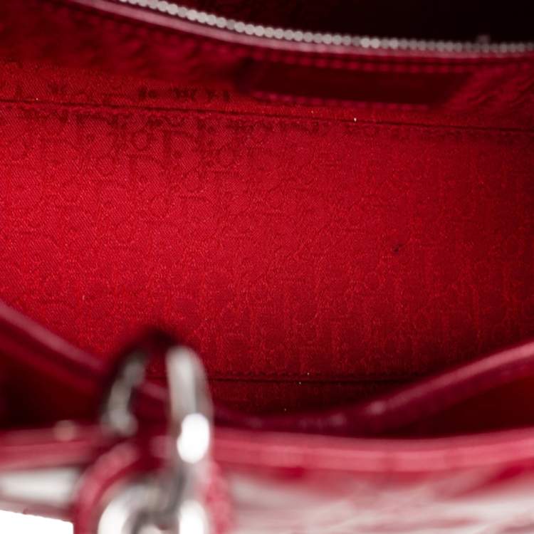 Pre Owned Dior Red Cannage Patent Leather Large Lady Dior Tote