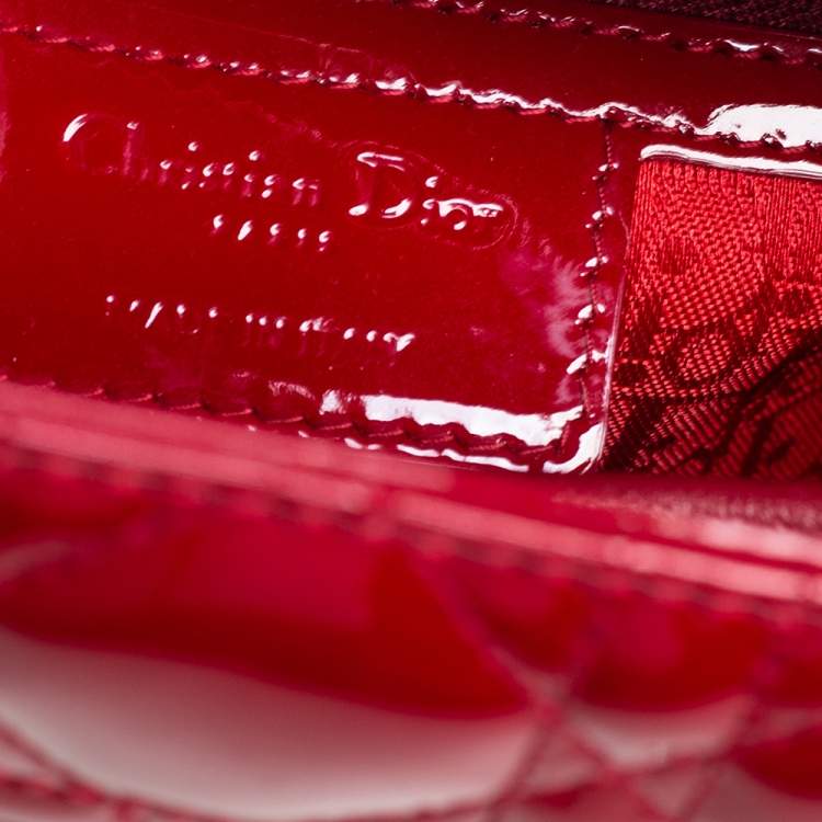 Pre Owned Dior Red Cannage Patent Leather Large Lady Dior Tote