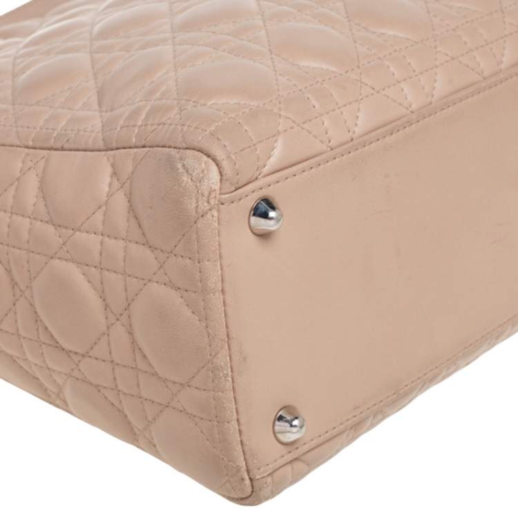 Pre Owned Dior Beige Cannage Quilted Leather Large Lady Dior Tote